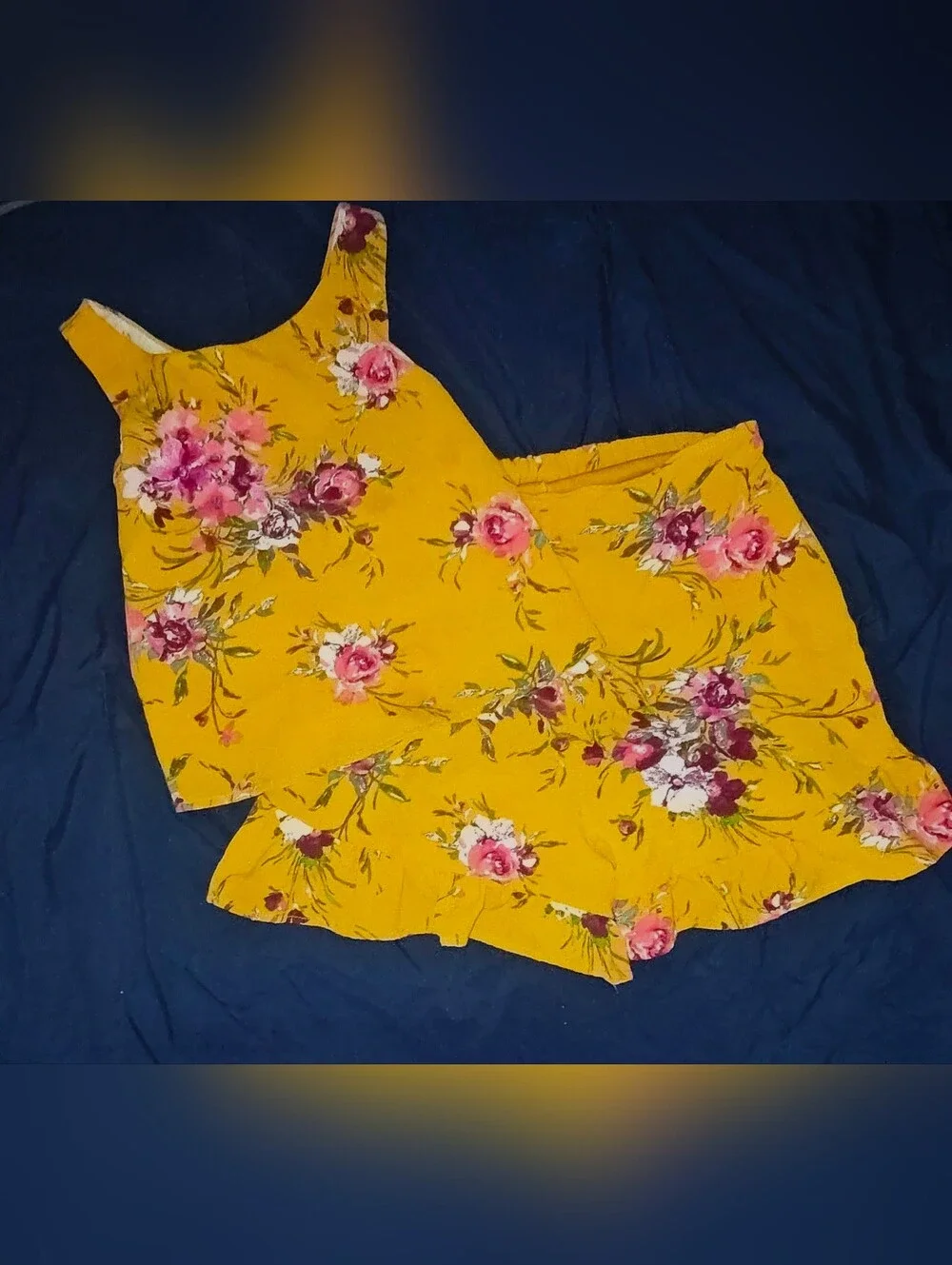 Lilt Girls Yellow Floral 2pc Set Sleeveless Top With Lace Back & Shorts